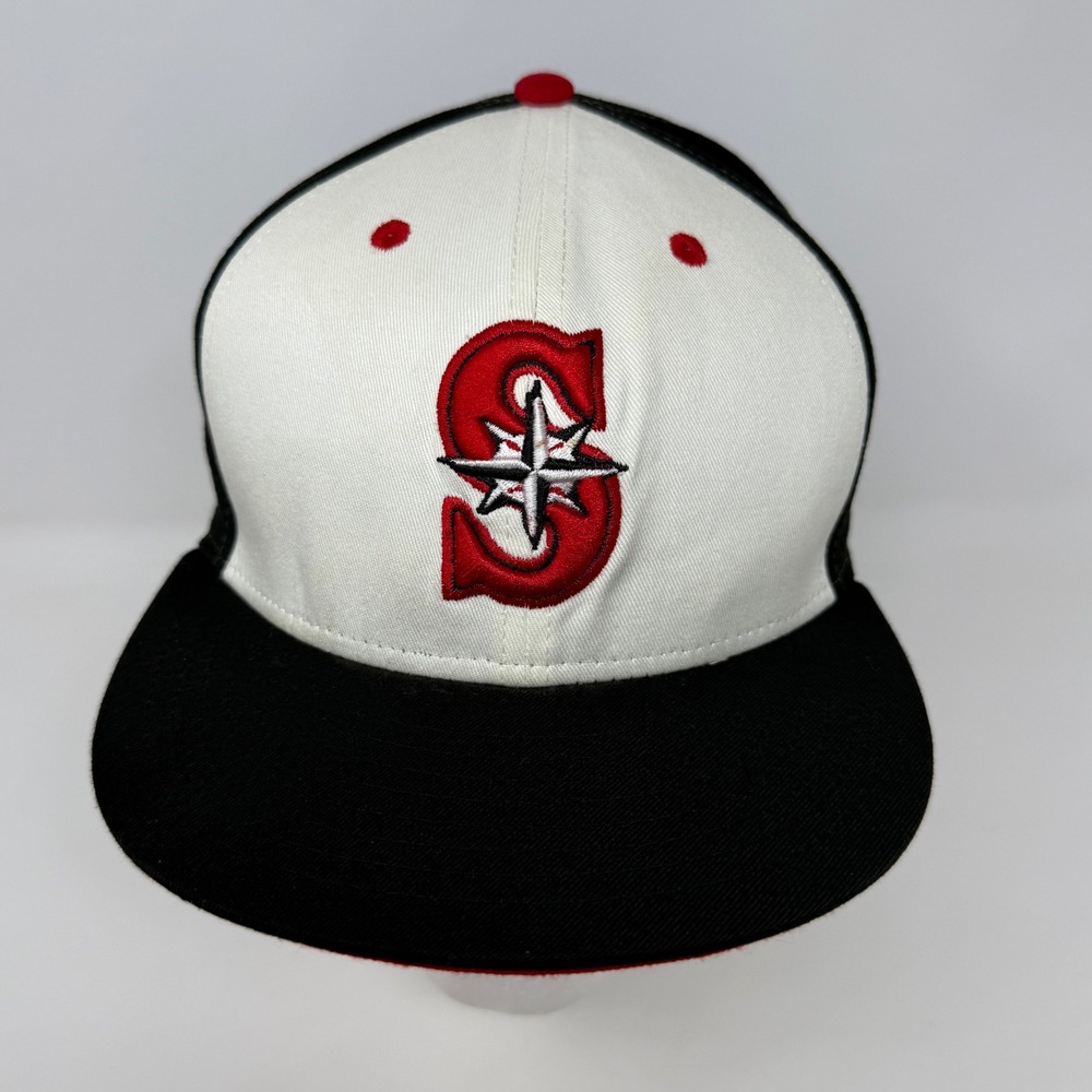 New Era 59FIFTY Seattle Mariners Fitted Hat Black White Red‎ MLB Cap 7 3/4